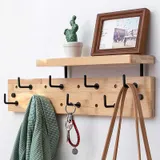 Porte Manteau Mural étagère bois clair, vue 2